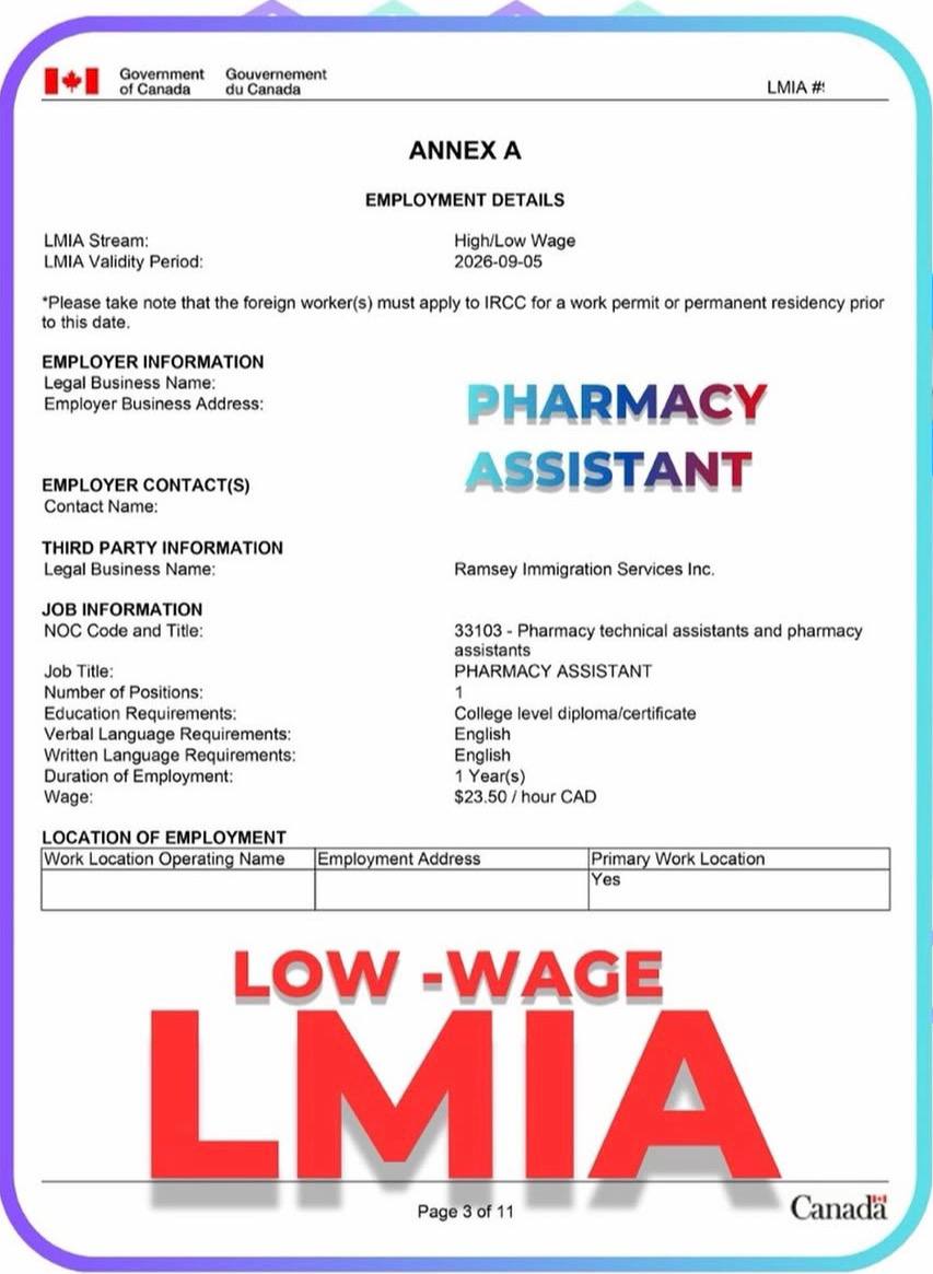 Approved visa document — LMIA Job Offer → Canada