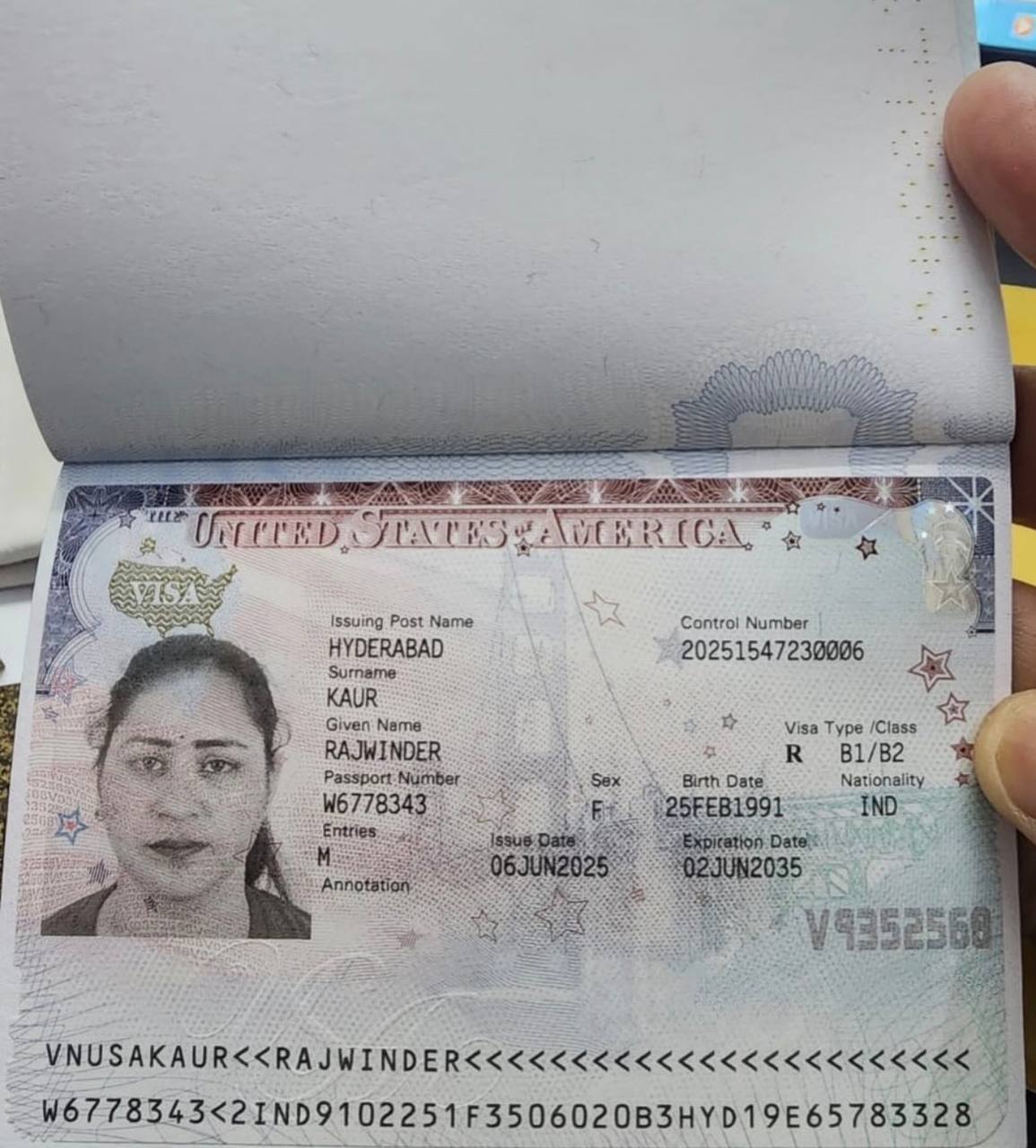 Approved visa document — B1/B2 Visa → USA